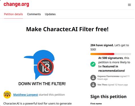 Petition Make Character . AI Filter free!